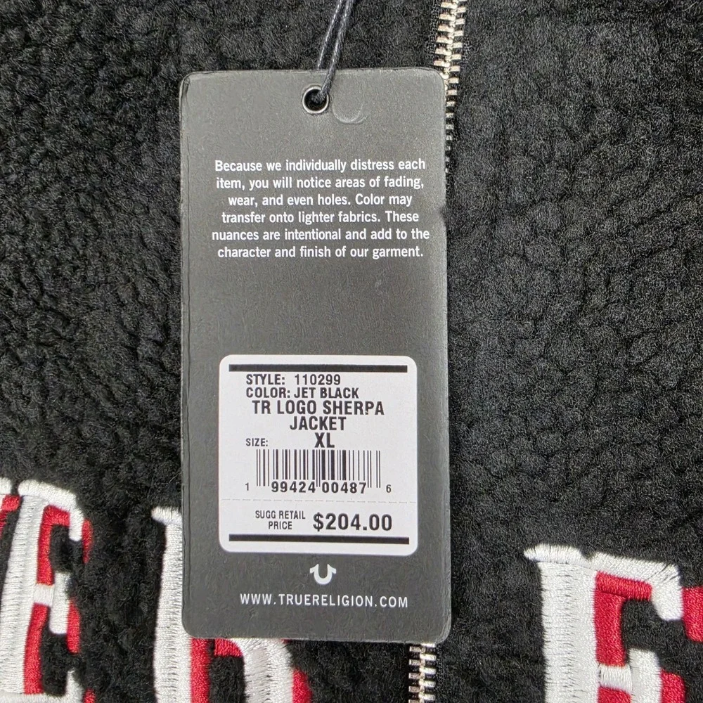 True Religion TR Logo Sherpa Jacket Eclipse Jet Black Men's Size XLarge